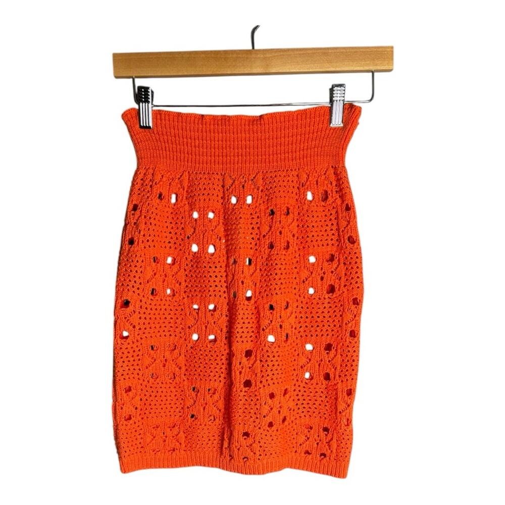 Fore Orange Crochet Pull On Mini Summer Skirt Large
